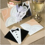 Wedding Glass Coaster - Bride Dress & Groom Tuxedo set of 2 - Bomboniere